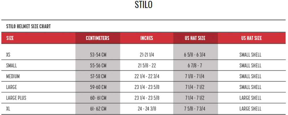 Stilo Helmet Size Guide