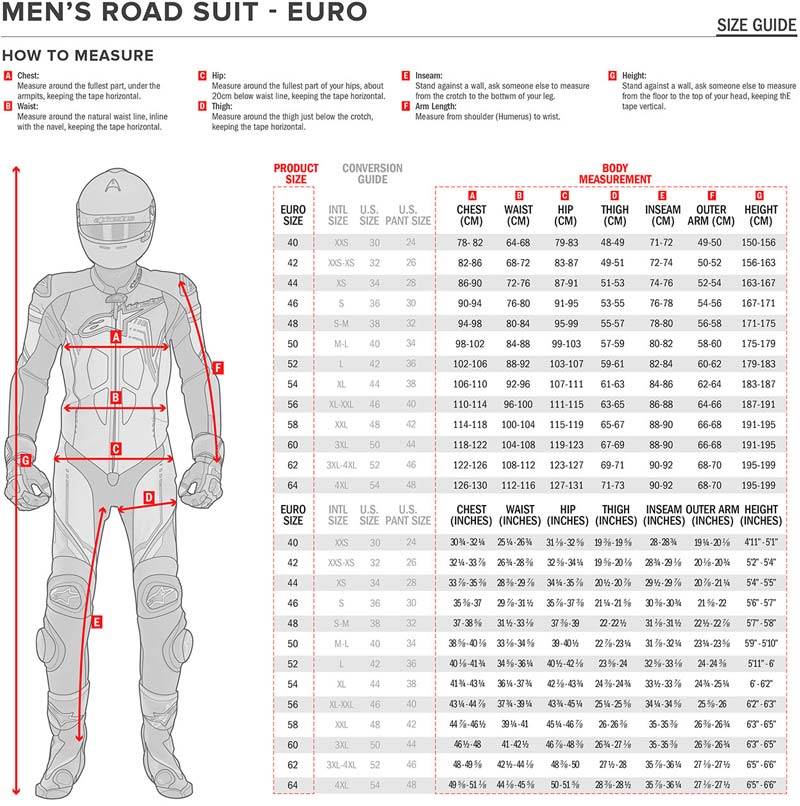 Alpinestars Mens Race Underwear Size Chart