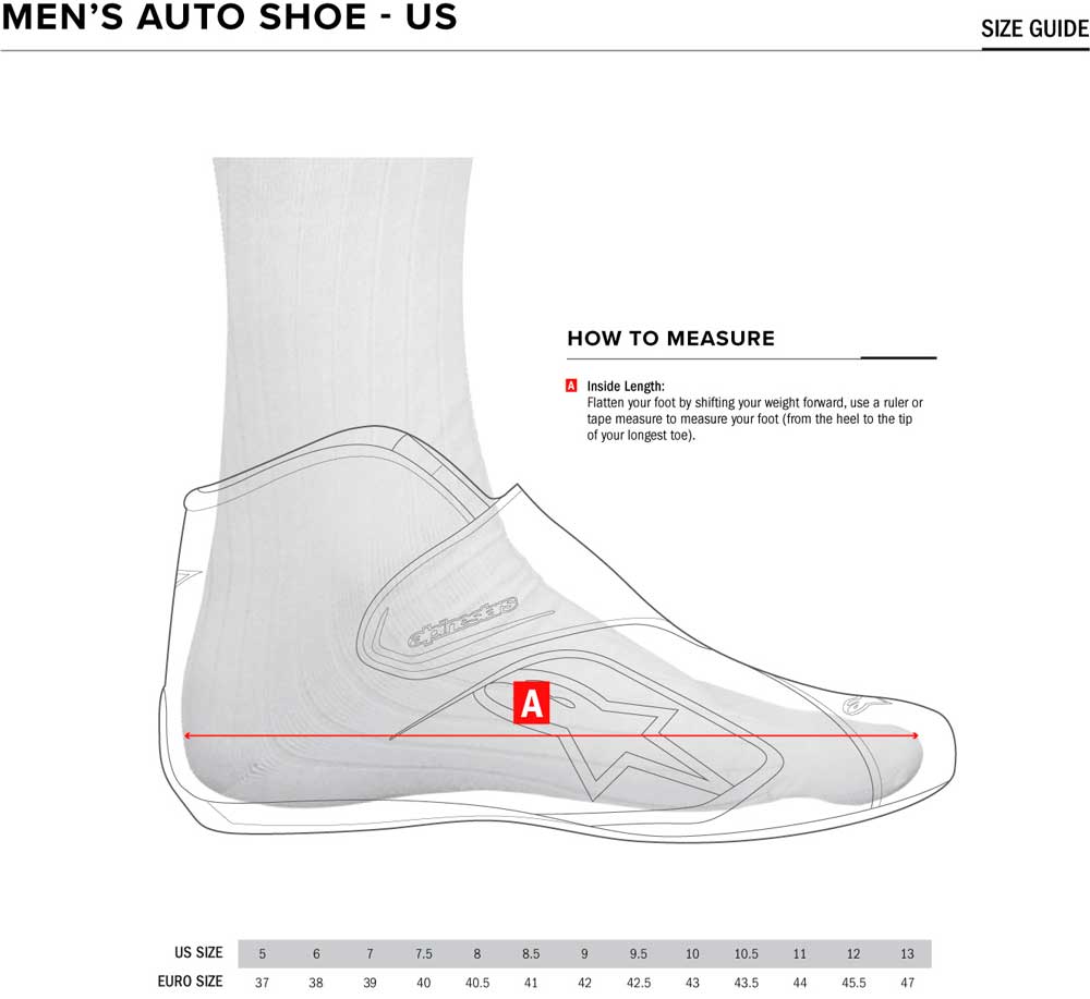 Alpinestars FIA Race Boot Size Chart