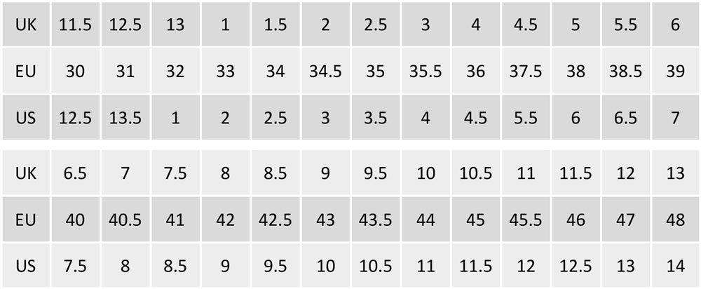 STR Race Boot Size Guide
