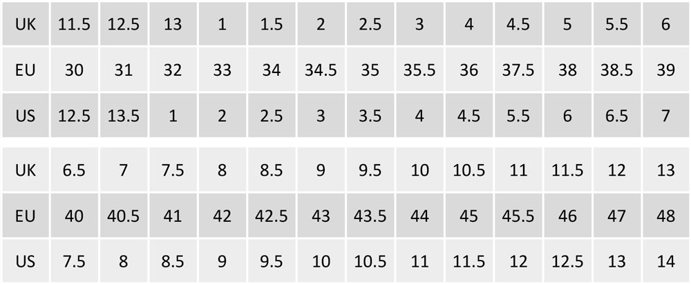 STR Race Boot Size Guide