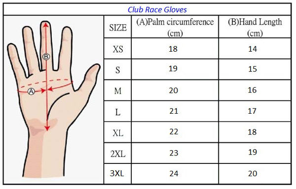 STR FIA Race Gloves Size Chart