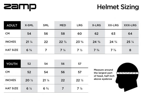 Zamp Helmet Size Chart