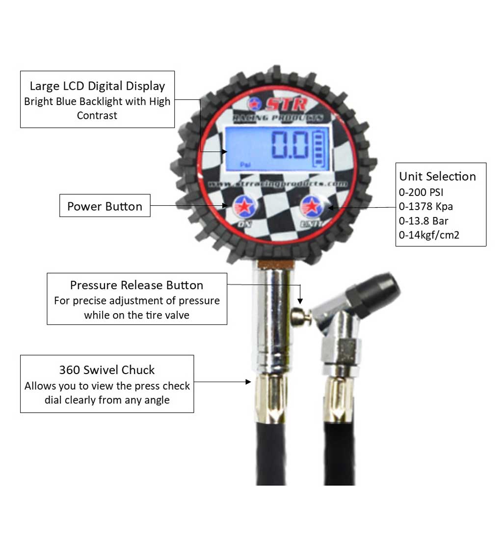 STR Digital Tyre Pressure Gauge -  0-200 PSI