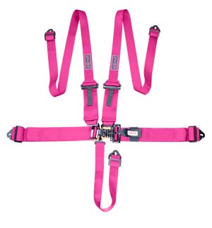 STR 5-Point 3&quot; to 2&quot; NASCAR Latch Lightweight Race Harness - Pink Fluo