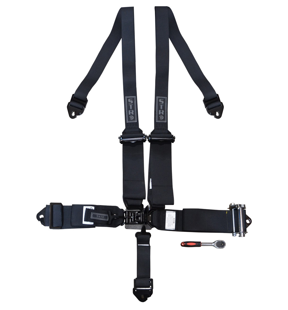 STR 5-Point 3" to 2" NASCAR Latch Ratchet Race Harness - Black