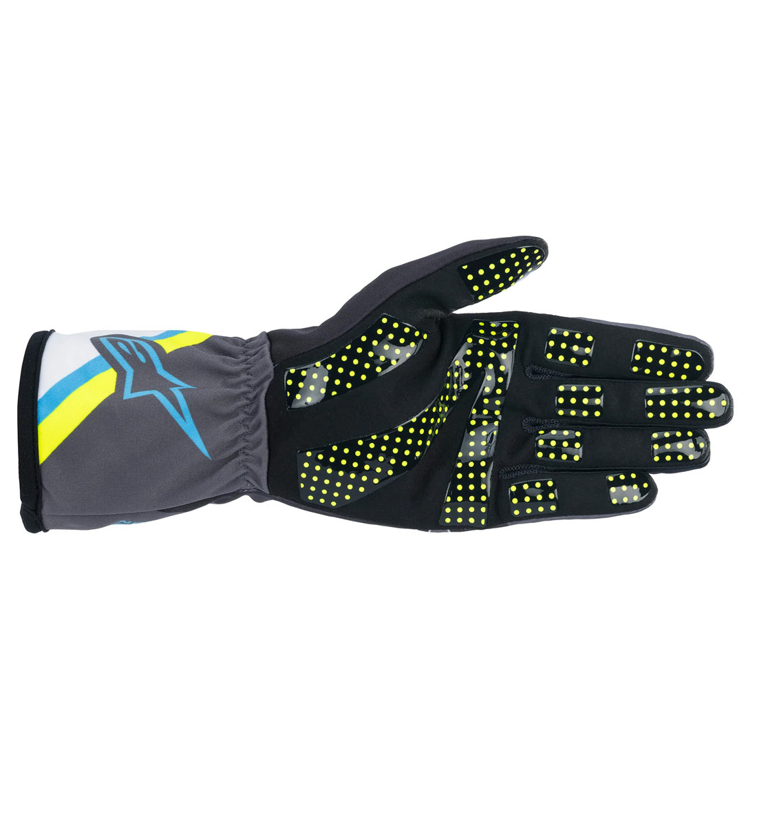 Alpinestars Tech-1 K V2 Graphic Gloves - Black/Cyan/Yellow Fluo