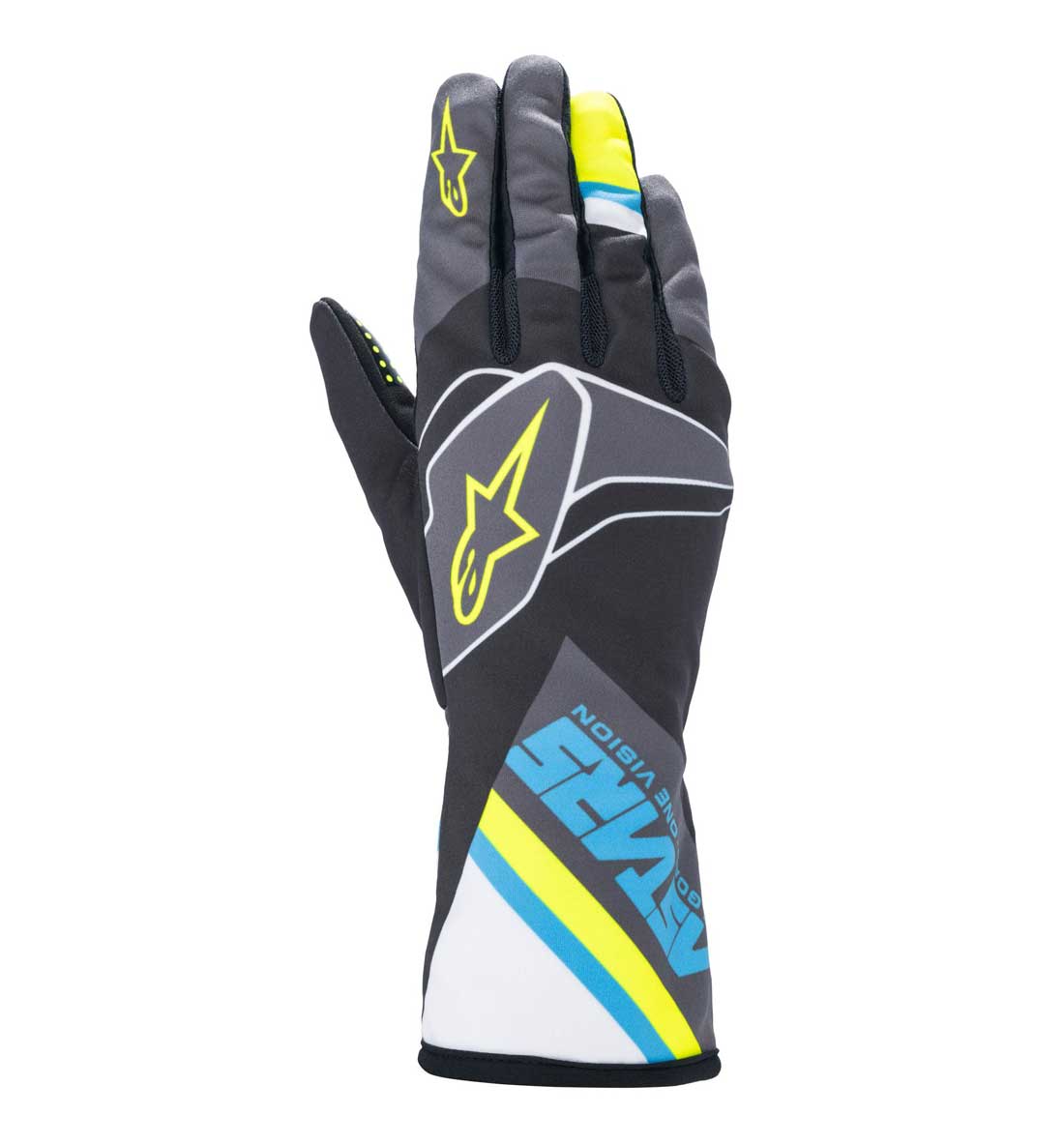 Alpinestars Tech-1 K Race S V2 Gloves - Black/Cyan/Yellow Fluo