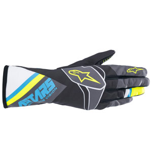 Alpinestars Tech-1 K Race S V2 Gloves - Black/Cyan/Yellow Fluo
