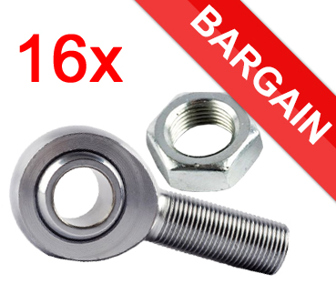 Bargain Pack of 16x 1/2" x 1/2" Ultra Rod Ends & Nuts