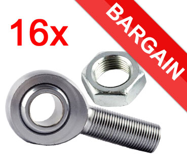 Bargain Pack of 16x 1/2&quot; x 1/2&quot; Ultra Rod Ends &amp; Nuts