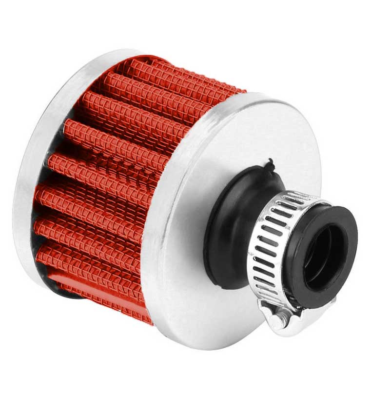 Chrome Breather Filter 10mm 15mm Fitment Red McGill Motorsport