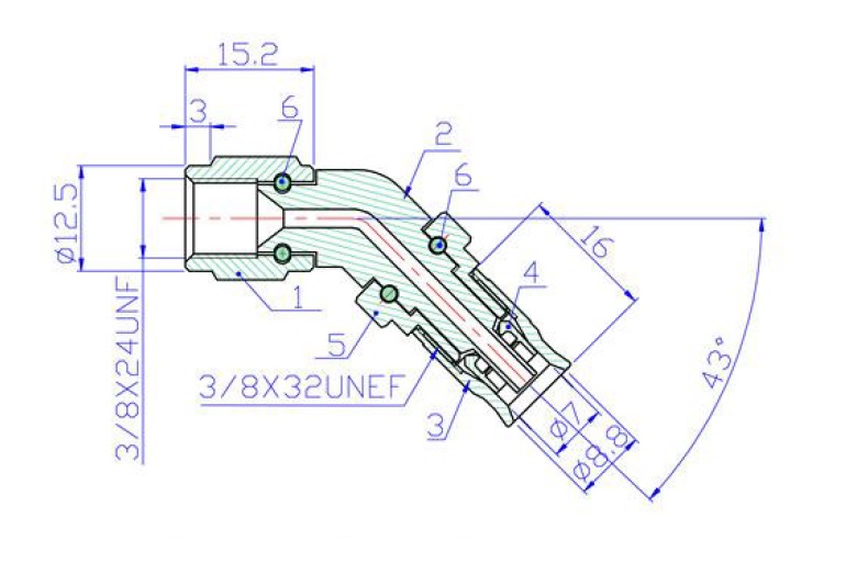 3/8" UNF 45 Degree Female for AN-3 (3mm) - Stainless Steel