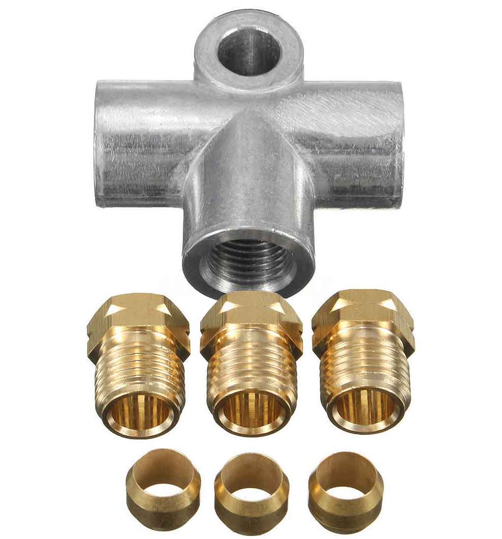 3 Way T-Shape Brake Tee with 3 Male Nuts Short Union M10 3/16in Pipe 10mm Inverted Female Tee 