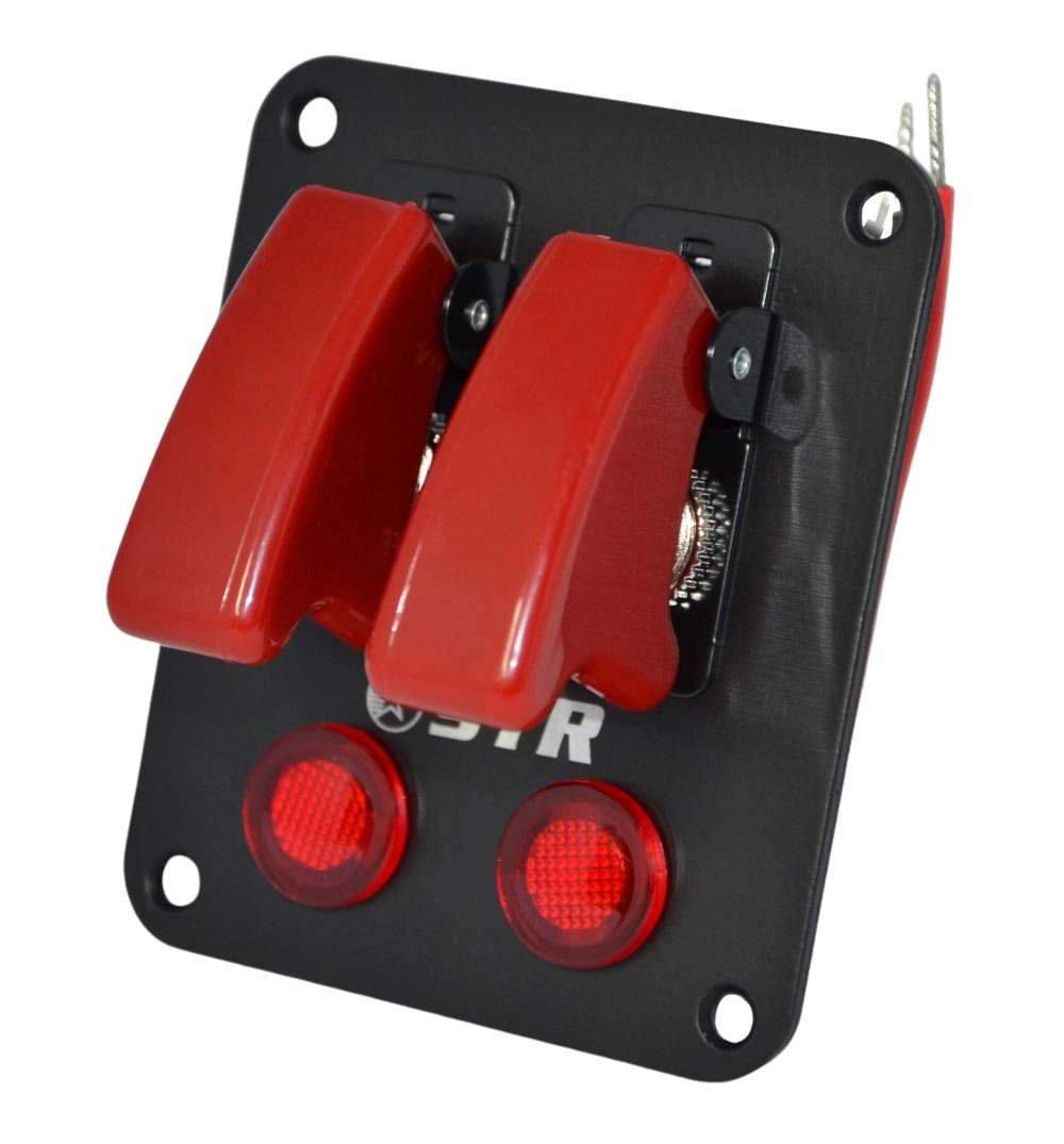 Aircraft Style Flip Switch Panel with Red LED - Double