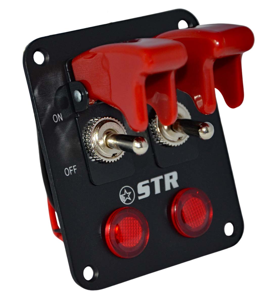 Aircraft Style Flip Switch Panel with Red LED - Double