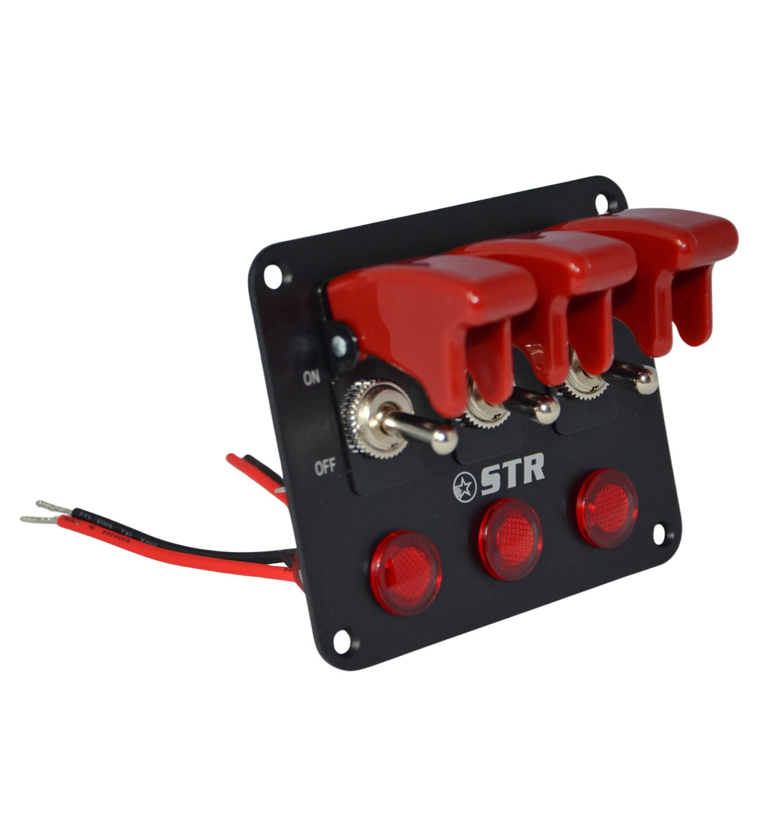 Aircraft Style Flip Switch Panel with Red LED - Triple