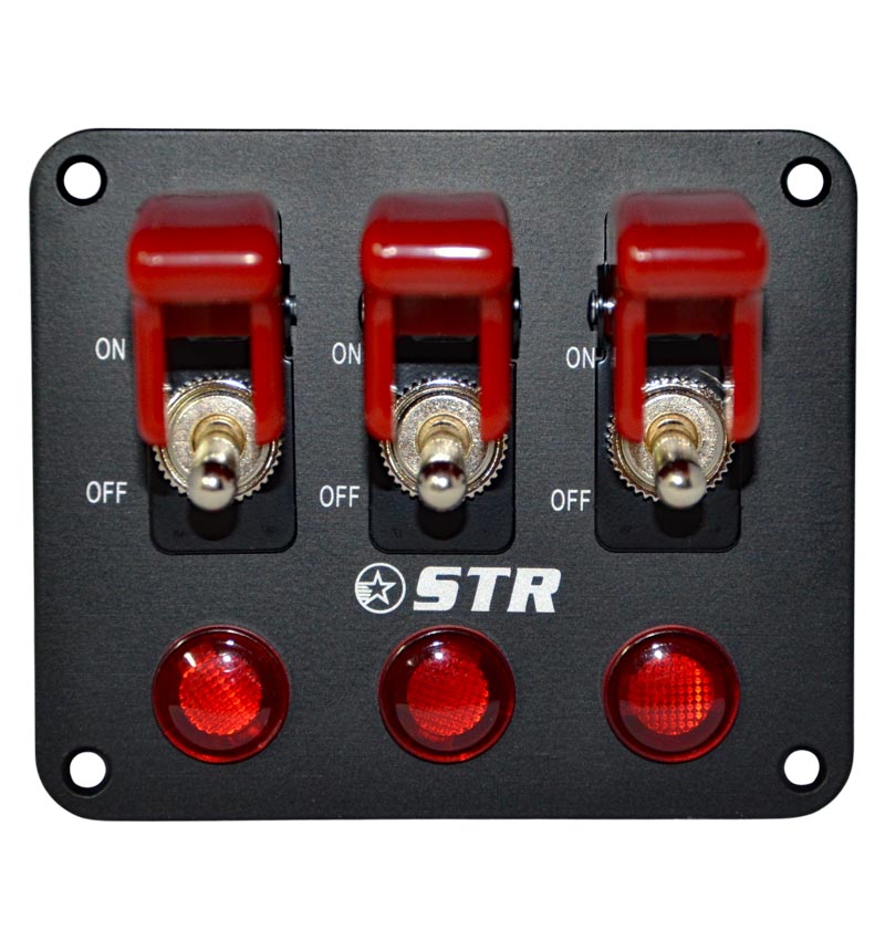 Aircraft Style Flip Switch Panel with Red LED - Triple