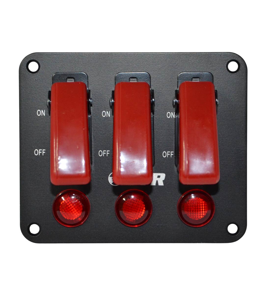 Aircraft Style Flip Switch Panel with Red LED - Triple