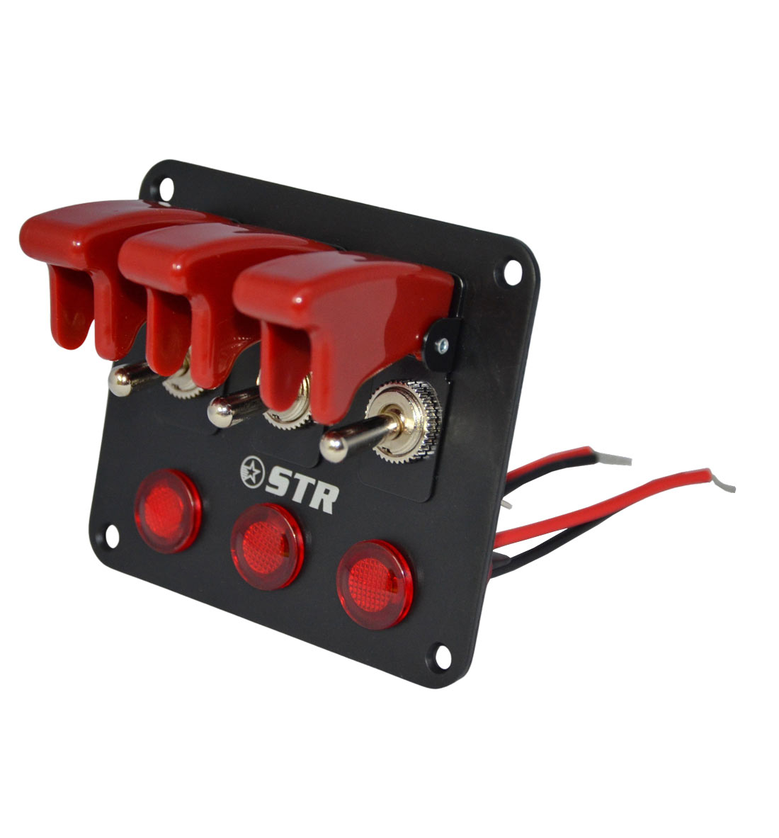 Aircraft Style Flip Switch Panel with Red LED - Triple