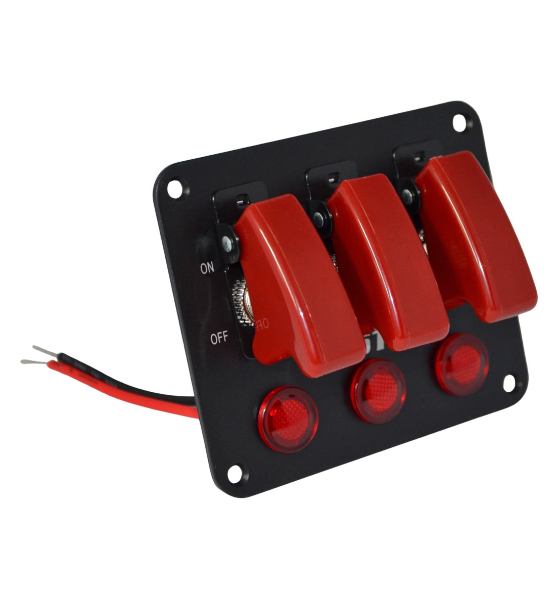 Aircraft Style Flip Switch Panel with Red LED - Triple