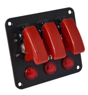 Aircraft Style Flip Switch Panel with Red LED - Triple