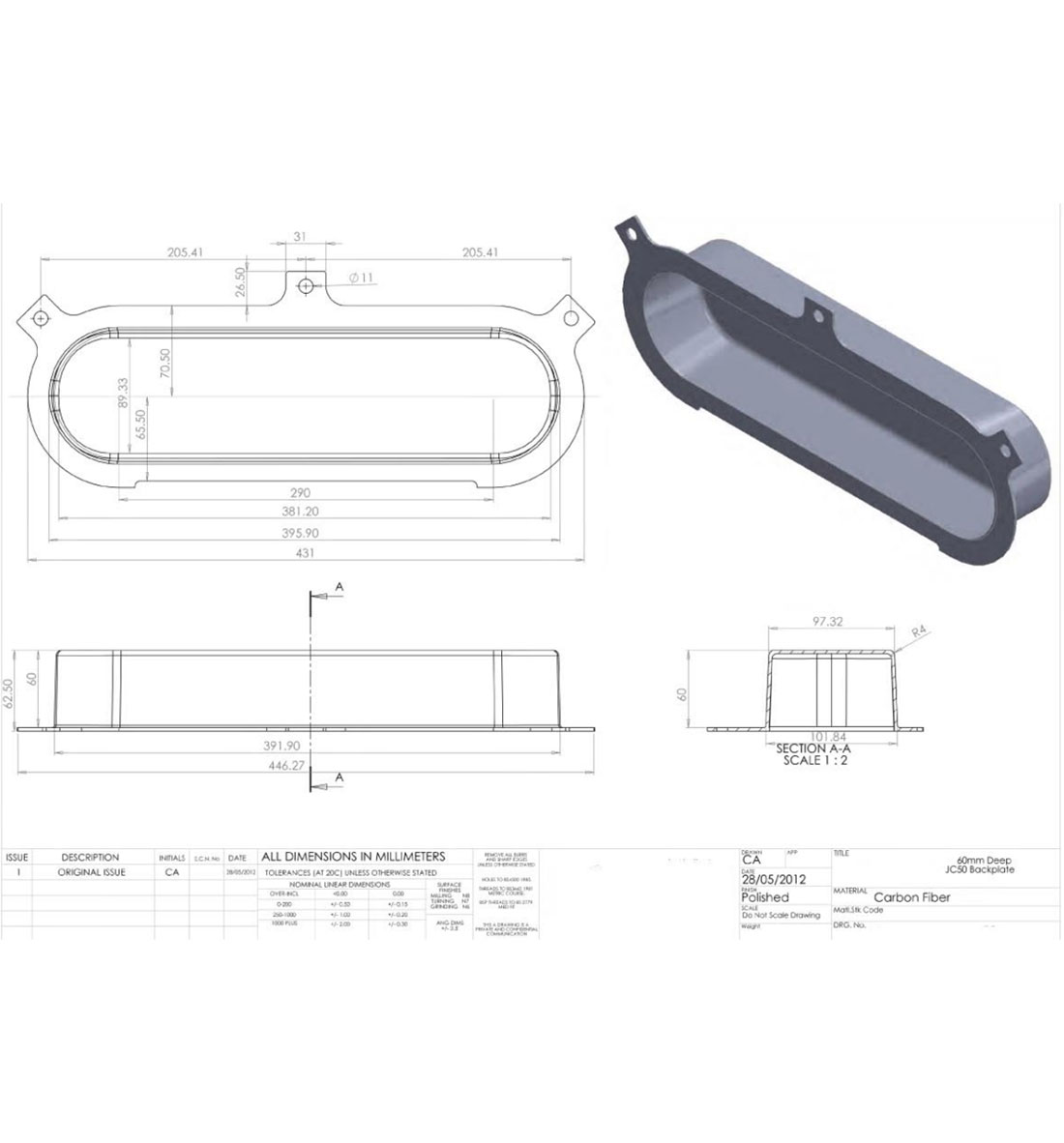 ITG Carbon Fibre Trumpet Tray -  60mm Depth