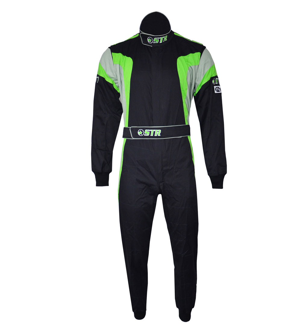 STR Youth 'Podium' Race Suit - Black/Green/Silver