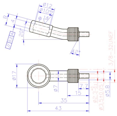 3/8" 20 Degree Banjo Fitting for AN-3 (3mm) - Stainless Steel