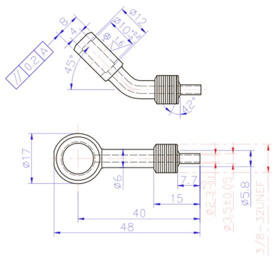 3/8" 45 Degree Banjo Fitting for AN-3 (3mm) - Stainless Steel