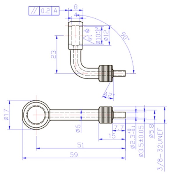 3/8" 90 Degree Banjo Fitting for AN-3 (3mm) - Stainless Steel