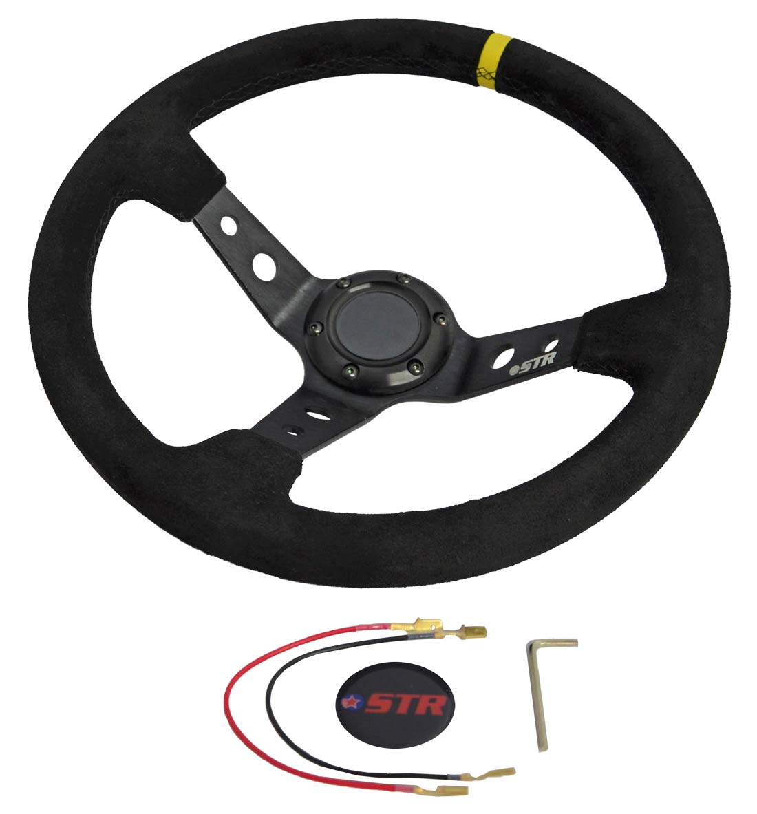 75mm Steering Wheel 350mm with 3" dished Black Suede Race Rally SVi-4125BSU 